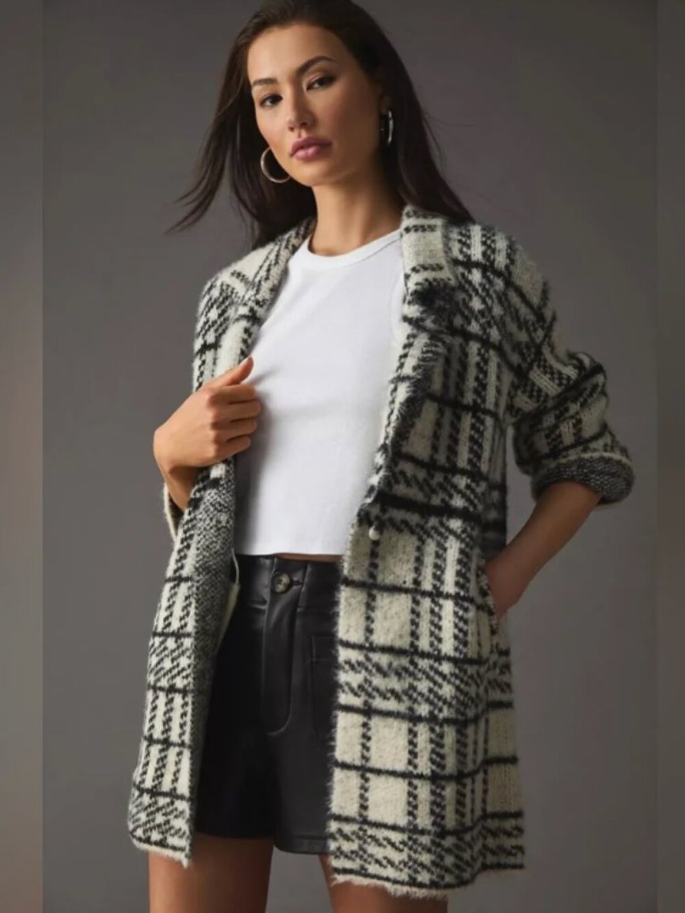 L*Space Stirling Sweater Coat Neutral Black Cream Cozy Knit Jacket Size S